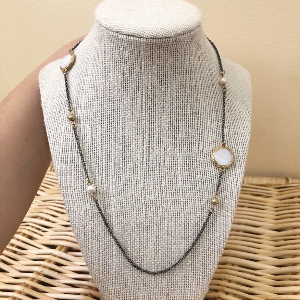 Lia Sophia Long Chain Gold and Pearl Accents